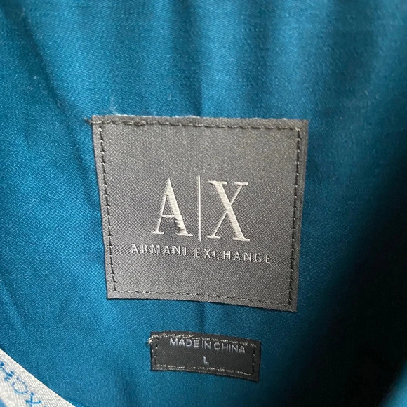 Armani Exchange Cotton teal blue button up shirt  Sz L - Picture 7 of 10